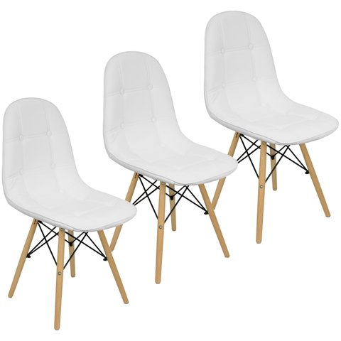Kit 3 Cadeiras Charles Eames Botonê Eiffel Estofada Branca