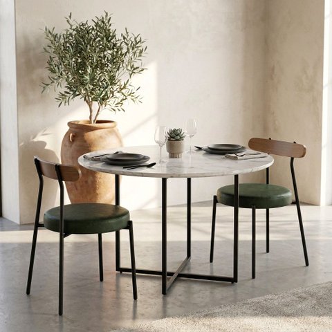 Cadeira Sala de Jantar Kit 2 Lizzie Base Tubular Preto Encosto Castanho PU D03 - D'Rossi