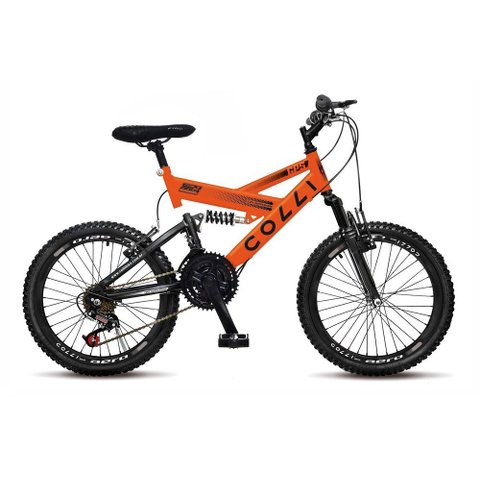 Bicicleta Gps Aro 20 Dupla Suspensão 21 Marchas Colli Laranja Neon