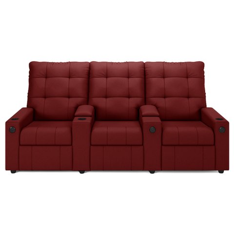 Poltrona do Papai Reclinável Mallie 3 Lugares Baú Usb Fh9 Veludo Vermelho - Mpozenato