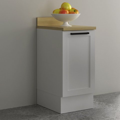 Balcão com Tampo e Rodapé Cozinha 1 Porta 1 Prateleira 40cm TM4306 MDF Grazi Branco/Carvalho Tropical