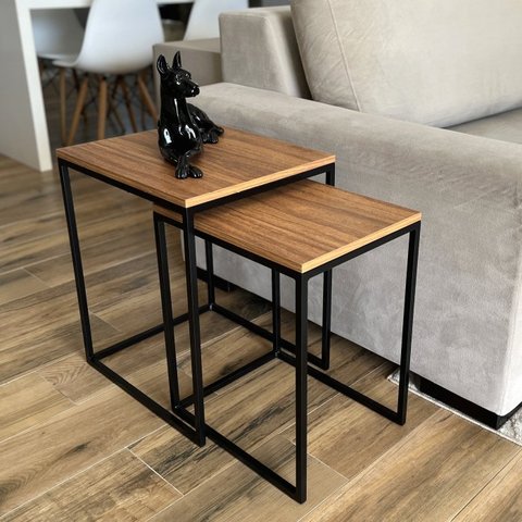 Conjunto de Mesas Ninho Atlanta Amadeirado - Preto