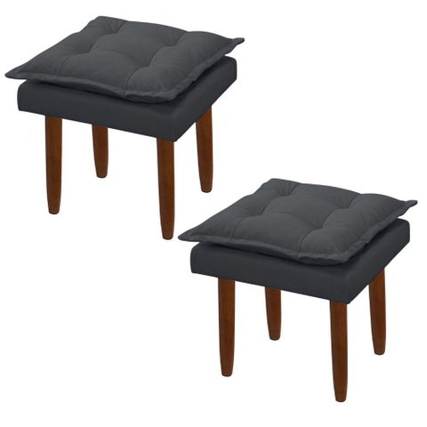 Kit 02 Puff Maria para Sala de Tv e Estar Quarto Confortável Suede Cinza Mabe Magazine