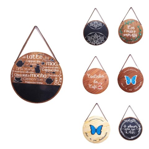 Kit 2 Quadros Decorativos 28x28 Cm Madeira Arte Frase Café Cor:capuccino