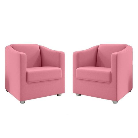 Kit 2 Poltronas Decorativa Ana Suede Rosa Pés Cromado - Pallazio