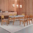 Ver imagem 1 de Mesa de Jantar Copper 180cm Tampo MDF Vidro 6 Cadeiras Linho Capuccino/Off/Nat/Serig. Off