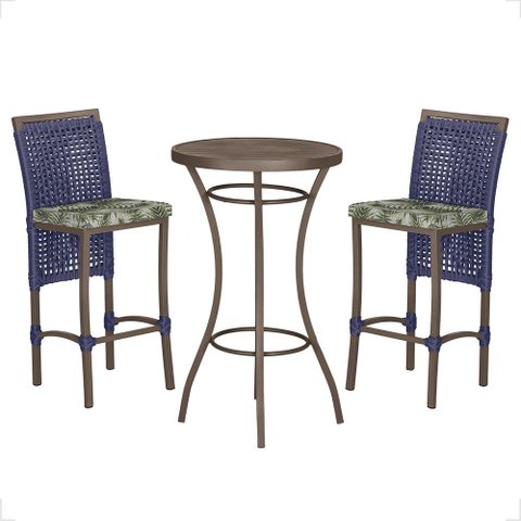 Mesa Bistrô e 2 Banquetas Roma Marrom Corda Náutica Estofado 5 Trama Original