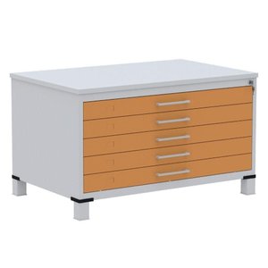 Mapoteca 5 Gavetas Pandin 120 Cm (larg) Inmetro Tampo Mdp Cinza Estrutura Aço Cinza Gavetas Laranja