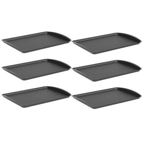 Kit 6 Bandejas para Servir 34x23,5cm Plástico Preto Uno Coza Buffet Lanchonete Self Service