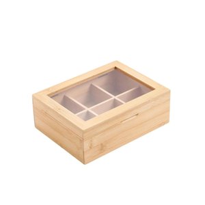 Caixa Porta Chá de Bambu com Divisórias - Natural
