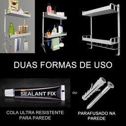 Suporte Duplo Prateleira Toalheiro Porta Shampoo Parede Com Ganchos - 8