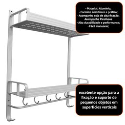 Suporte Duplo Prateleira Toalheiro Porta Shampoo Parede Com Ganchos - 5