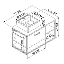 Gabinete para Banheiro com Cuba Inclusa 1 Porta e Nichos Mel com Preto - 4 Gabinete para Banheiro com Cuba Inclusa 1 Porta e Nichos Mel com Preto - 4