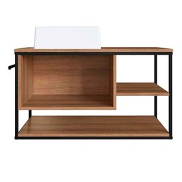 Gabinete para Banheiro com Cuba Inclusa 1 Porta e Nichos Mel com Preto - 2 Gabinete para Banheiro com Cuba Inclusa 1 Porta e Nichos Mel com Preto - 2