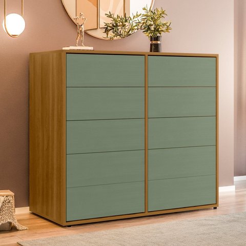 Cômoda para Quarto 10 Gavetas Melinda Marrom/Freijó/Verde