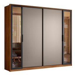 Guarda Roupa Casal Laredo 4 Portas Flex Nogueira/nude Prime Tx com Vidro Reflecta - Demartêz - 2