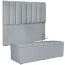 Ver imagem 1 de Kit Cabeceira Cama Box Casal 140cm com Calçadeira Recamier Baú Dália W01 Suede Cinza - Lyam