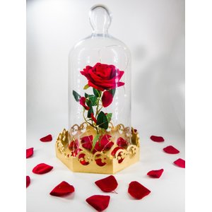Luminária A Rosa Encantada de Luxo 41 cm por 22 cm Vidro com Base de Madeira Grande Presente para na