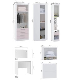 Quarto de Canto Solteiro com Guarda Roupas Cabeceira e Escrivaninha Alpes Luciane Móveis Branco Pf - 3 Quarto de Canto Solteiro com Guarda Roupas Cabeceira e Escrivaninha Alpes Luciane Móveis Branco Pf - 3