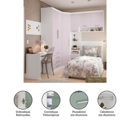 Quarto de Canto Solteiro com Guarda Roupas Cabeceira e Escrivaninha Alpes Luciane Móveis Branco Pf - 2 Quarto de Canto Solteiro com Guarda Roupas Cabeceira e Escrivaninha Alpes Luciane Móveis Branco Pf - 2