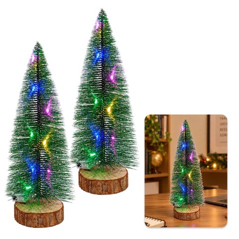 Mini Pinheiro de Natal LED Kit 2 Uni Fio de Fada Embutido Base de Madeira Casa Arranjo Decoracao Esc