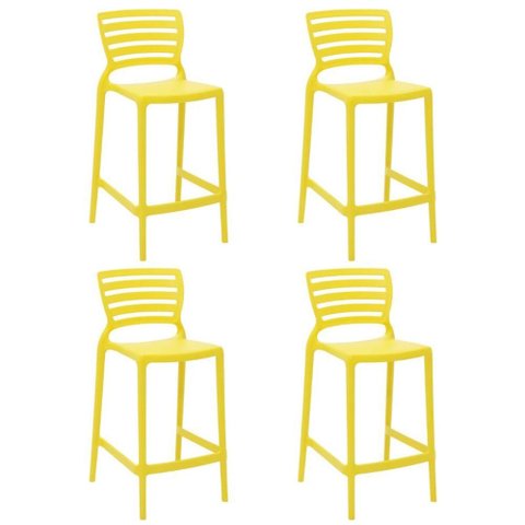 Jogo 4 Banquetas Tramontina Sofia Cadeiras Altas de Plástico Resistente Amarelo Sala de Estar Lazer
