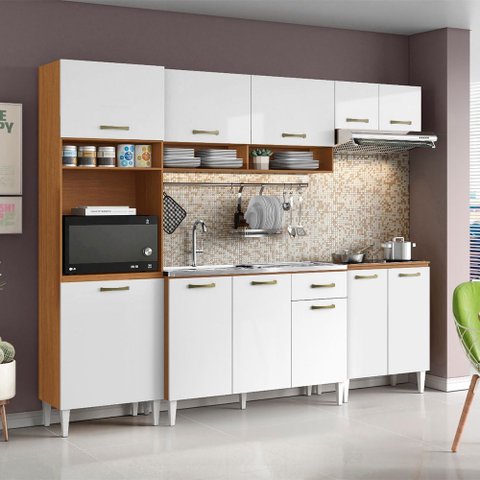 Cozinha Compacta Aurora Balcão 120cm com Pia e Cuba Ghelplus e Balcão 70cm Cinamomo Branco Aramóveis