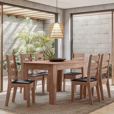 Conjunto Sala de Jantar1,35 com 6 Cadeiras Amêndoa 11c