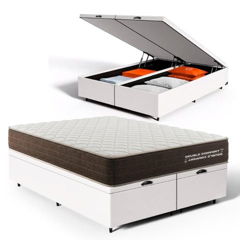 Cama Box Baú Queen com Colchão de Espuma D33 Double Comfort 158x198x62cm