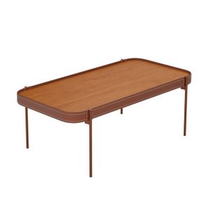 Mesa de Centro Melin P 87x44 Nature com Pés Metálicos Cobre Detalhes em Couro - Ofertamo