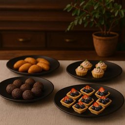 Kit 48 Bandejas Pratos Servir 25cm Plástico Preto Coza Doces Petiscos Salgados - 1