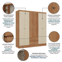 Ver imagem 5 de Guarda-Roupa Casal 6 Portas e 2 Gavetas Astro 182 x 153cm Yescasa Marrom Freijó/Areia