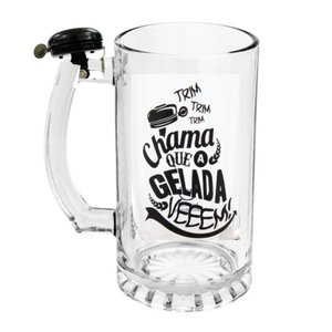Kit 2 Caneca Chopp com Campinha Sino Chama Garçom de Bar Boteco Copo Cerveja Vidro Premium 450ml