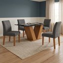 Ver imagem 1 de Conjunto Mesa de Jantar 4 Cadeiras 120cm Tampo de Vidro