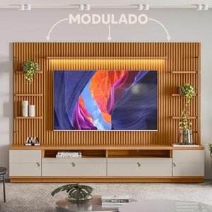 Estante Home Ripado Modulado para Tv até 75 Ouro Preto 2 Modulos Nature Off White Linea