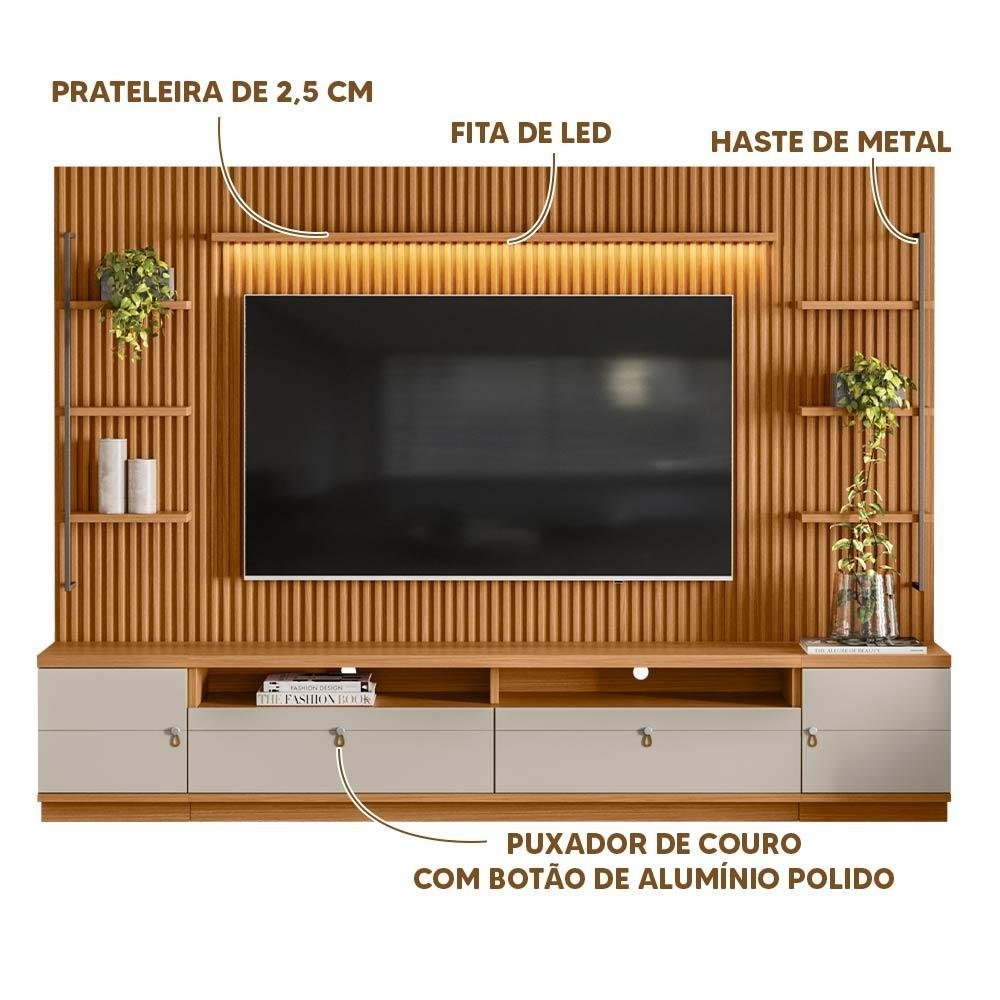 Estante Home Ripado Modulado para Tv até 75 Ouro Preto 2 Modulos Nature Off White Linea - 2