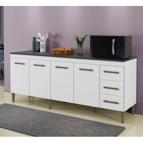 Balcão Atenas 4 Portas 3 Gavetas Kaiki Móveis - Branco