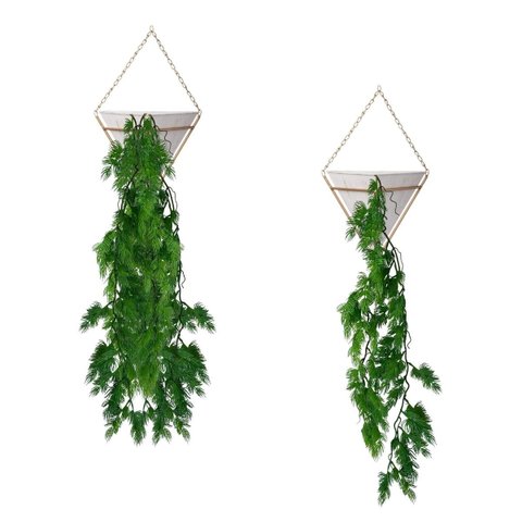 Kit com 2 Galhos Planta Artificial Pendente 75cm Folhagem Verde Premium