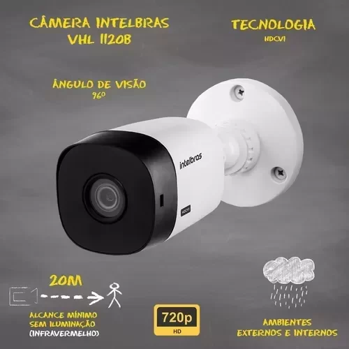 Kit 10 Cameras Hd 720p Ir 20 Mts Vhc 1120B Intelbras, Dvr 16 Canais Intelbras, Hd 1TB, Cabo, Fonte,  - 9