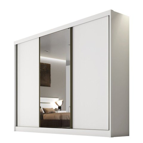 Guarda Roupa Casal Diamond 3 Portas 8 Gavetas com Espelho Novo Horizonte Neve