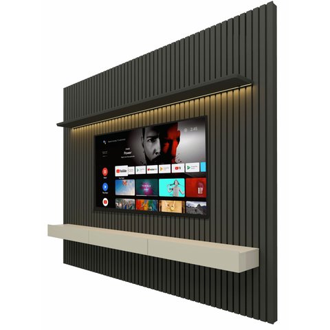 Home Suspenso 2.3 Ripado com LED Nobre Grafite com Off White - Gelius Móveis