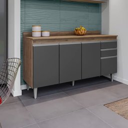 Balcão Cozinha Ayla 150cm Freijó com Grafite S/ Tampo - Vallisa Decor - 3