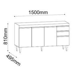 Balcão Cozinha Ayla 150cm Freijó com Grafite S/ Tampo - Vallisa Decor - 4