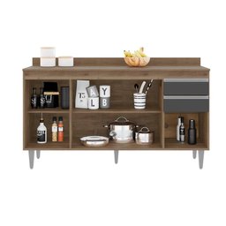 Balcão Cozinha Ayla 150cm Freijó com Grafite S/ Tampo - Vallisa Decor - 2