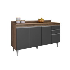 Balcão Cozinha Ayla 150cm Freijó com Grafite S/ Tampo - Vallisa Decor