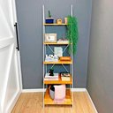 Ver imagem 2 de Estante Escada Torre de Ferro Industrial Slim 5 Prateleiras Carvalho e Branco