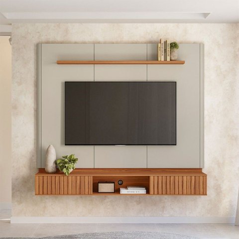 Painel para Tv até 70 Polegadas Amarante 2 Portas Canela/off White Fosco - Linea Brasil