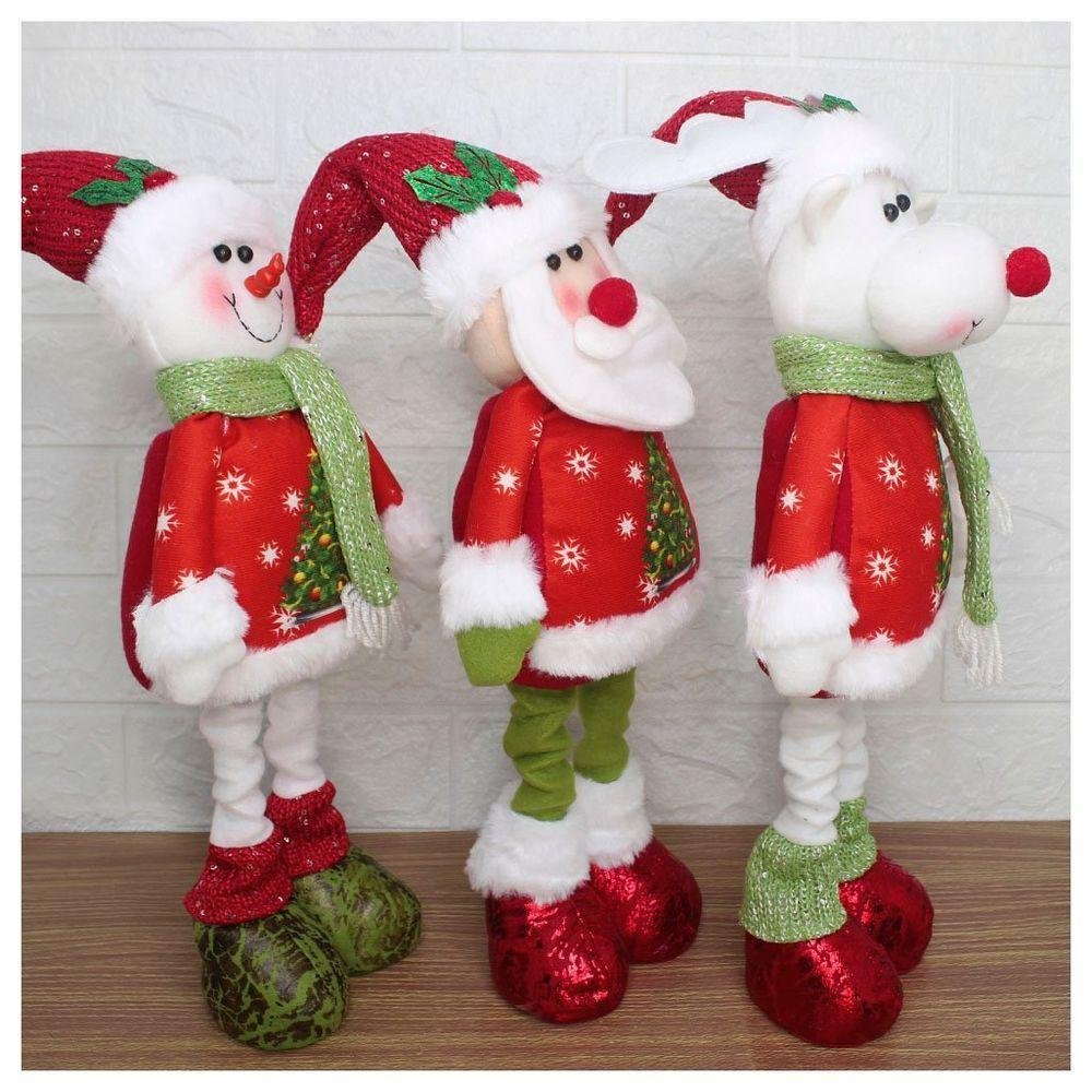 Decoração Trio Natal Papai Noel Boneco de Neve e Rena Perna Ajustável 45cm - 3