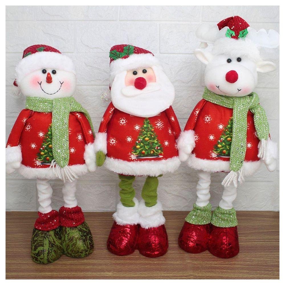 Decoração Trio Natal Papai Noel Boneco de Neve e Rena Perna Ajustável 45cm