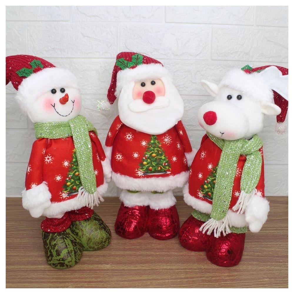 Decoração Trio Natal Papai Noel Boneco de Neve e Rena Perna Ajustável 45cm - 2